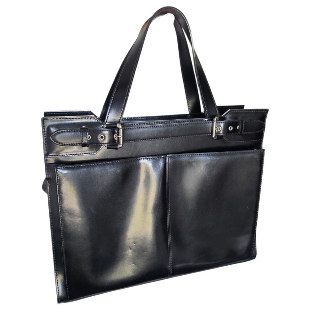 Franklin Covey Black Leather Portfolio Briefcase Shoulder Bag Work Tote 15"